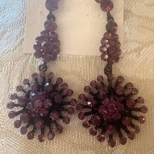 Purple Crystal Burst Dangle Earrings